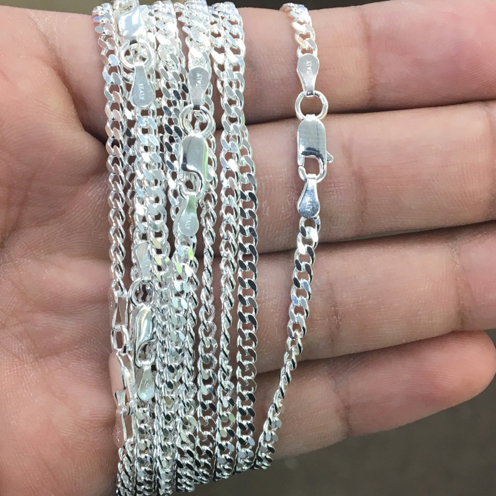 925 Italian Sterling Silver Italian 3mm Cubanchain